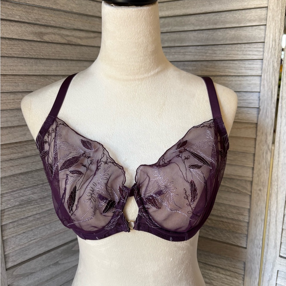 SOMA Bra plumb color, sheer, embroidered sheer cups, size 38DD plus size